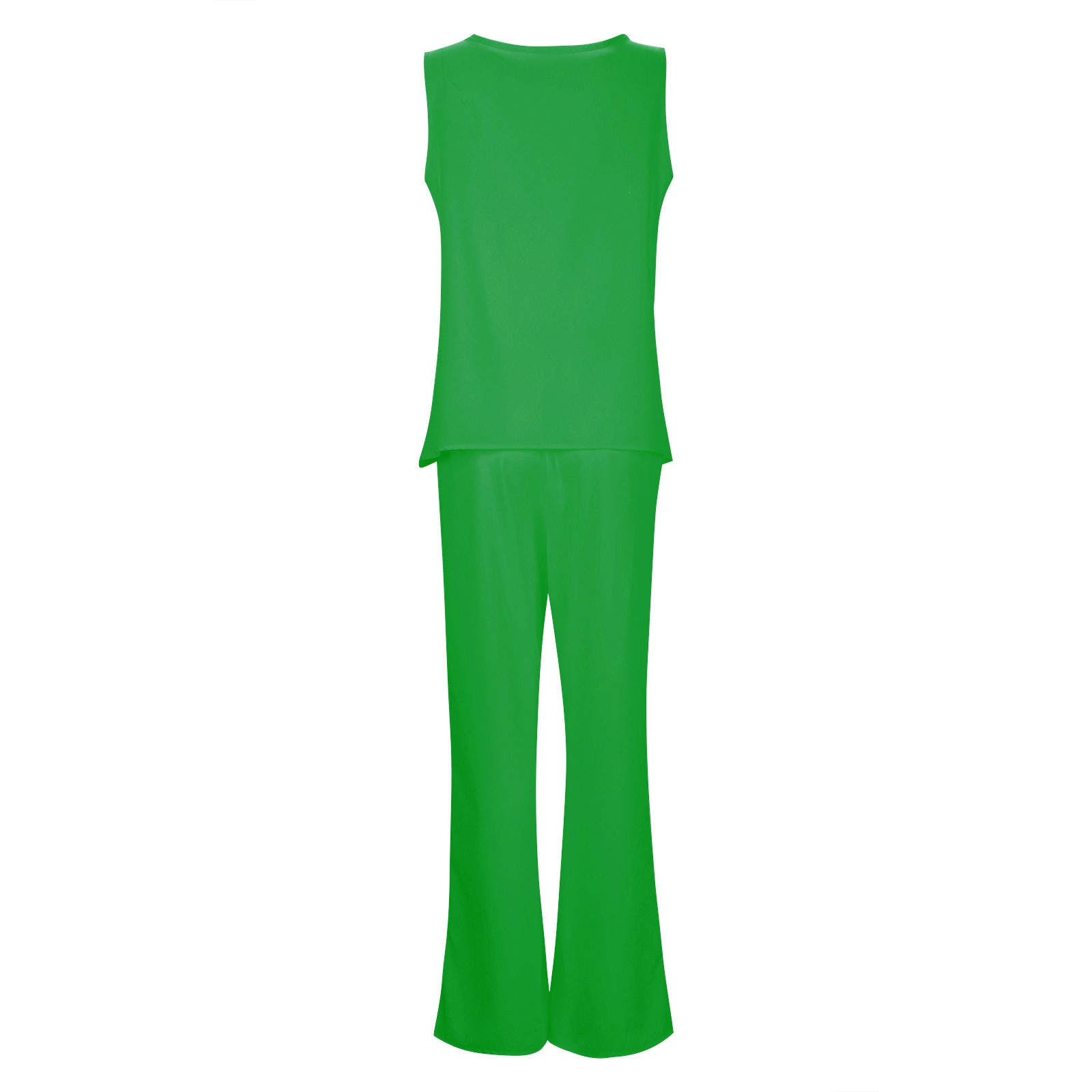 thumbnail image 5 of Conjunto de 2 piezas para mujer: chaleco sin mangas y pantalones anchos, estilo boho informal, color liso, mezcla de poliéster y spandex, 5 of 5
